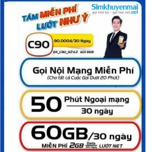 Sim 4G mobifone C90N 120GB gọi miễn phí 1000 phút